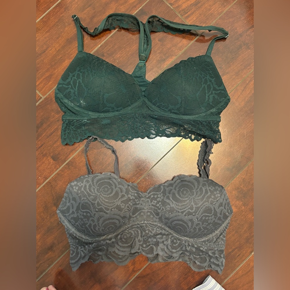 PINK Elegant Lace Bralette Set - Green and Gray